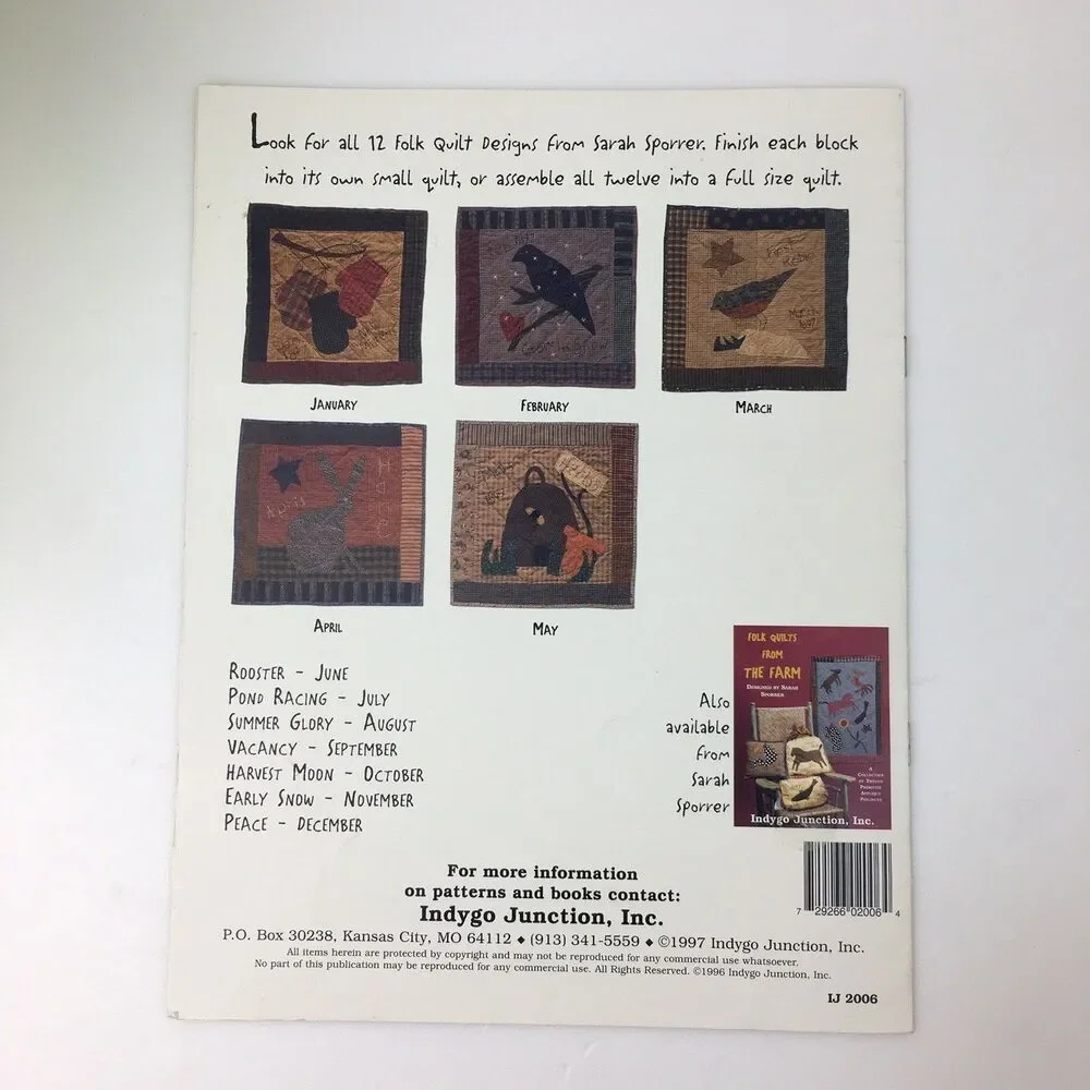 Rooster Quilt of The Month Pattern Indygo Vtg 90s Folk Quilt
